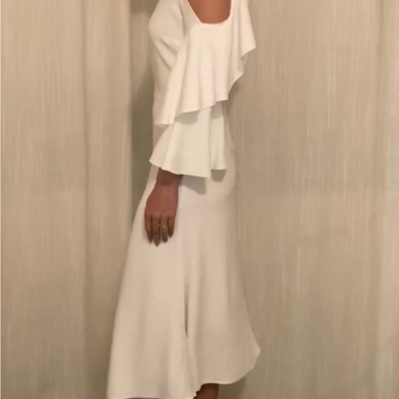 Rare Design, Zara Studio White Cold Shoulder Ruffle Sleeve Backless Midi Dress - Picture 6 of 12